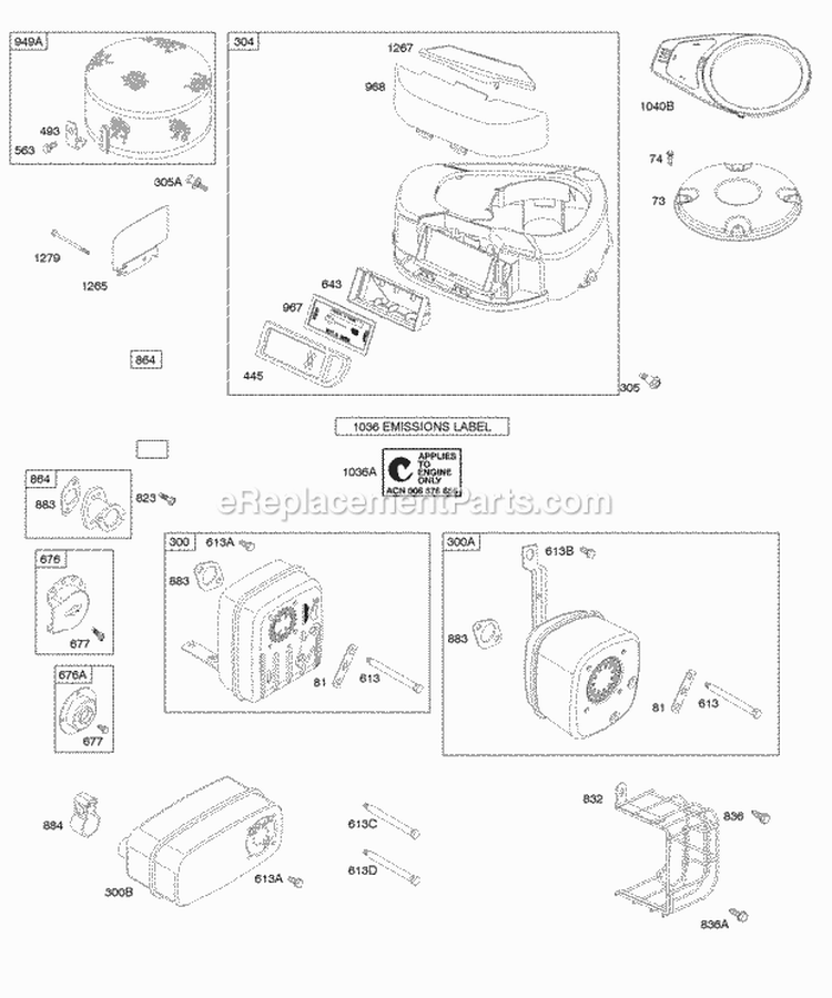 Air Cleaner Blower Housing Exhaust System Diagram and Parts List for 284H77-0123-B1  Briggs and Stratton Engine